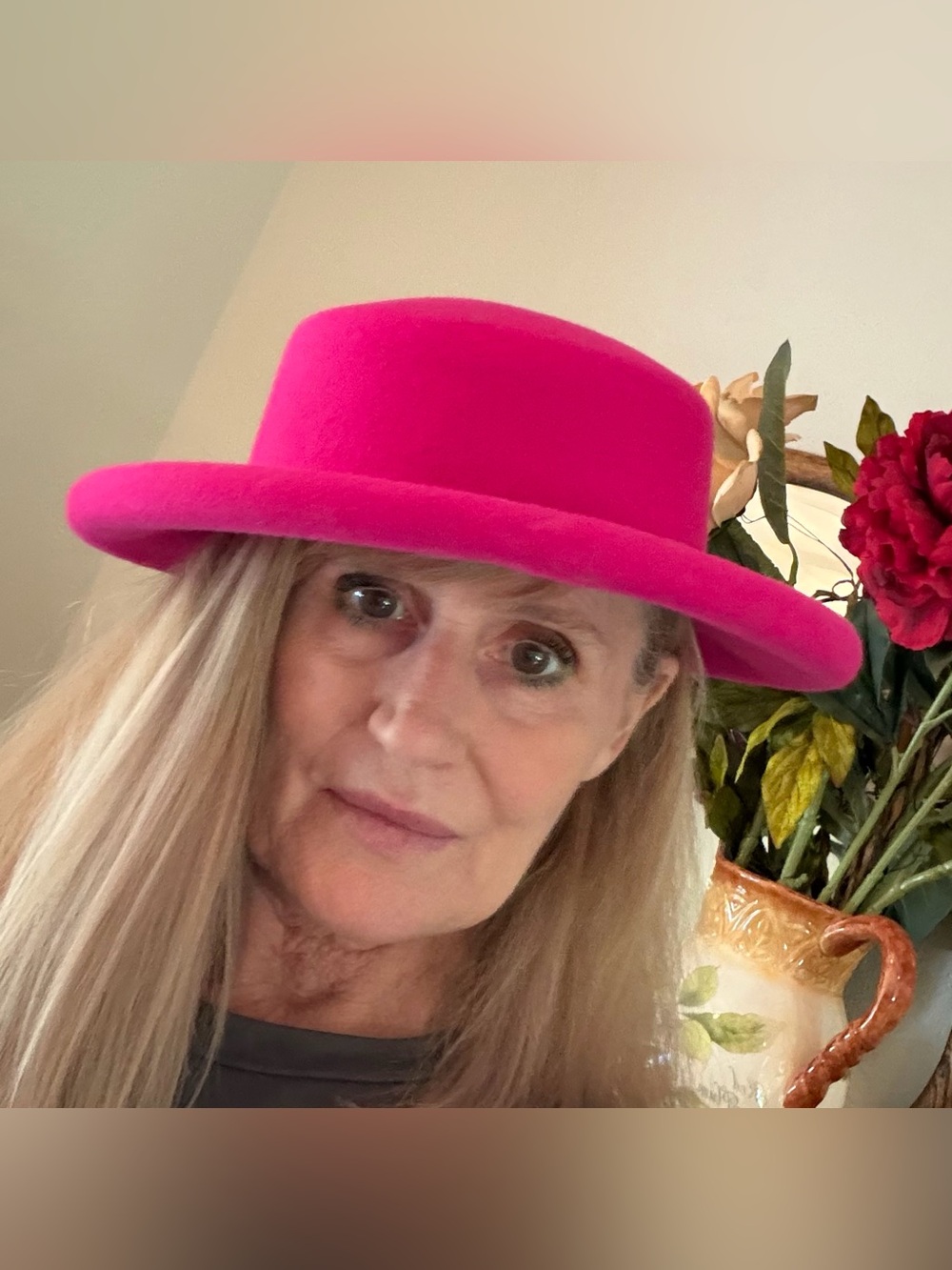 Vintage Adolfo II Hot Pink Fuchsia Wool Felt Boater Hat Mod Statement Retro
